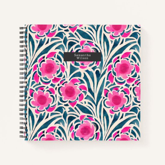 Carnet Aquarelle inspirée rose + bleu Botanique Floral (Devant)