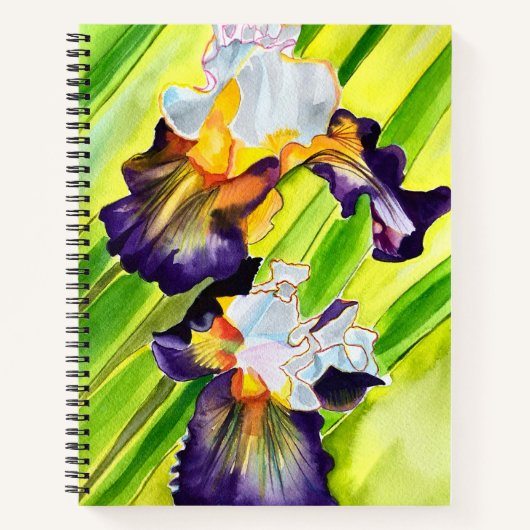 Carnet Aquarelle iris fleuri vert pourpre (Devant)