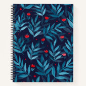 Carnet Aquarelle jardin nocturne - turquoise, bleu et rou (Devant)