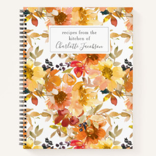 Carnet Aquarelle jaune élégant Floral Custom Recette 