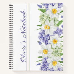 Carnet Aquarelle jaune violet vert Fleurs de printemps