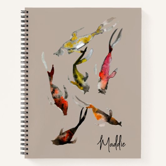 Carnet Aquarelle koi poisson rouge brun or (Devant)