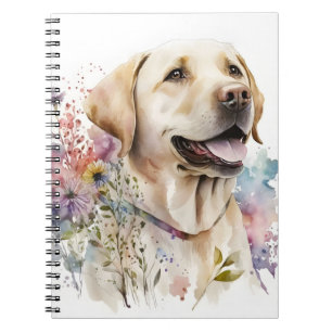 Carnet Aquarelle Labrador Retriever doré et fleurs