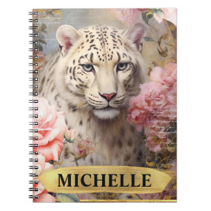 Carnet Aquarelle Léopard Blanc Vintage et Roses Roses