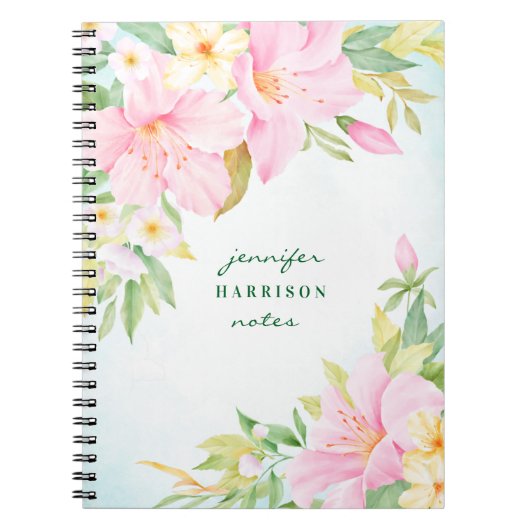 Carnet Aquarelle Lily Bouquet rose Turquoise Floral (Devant)