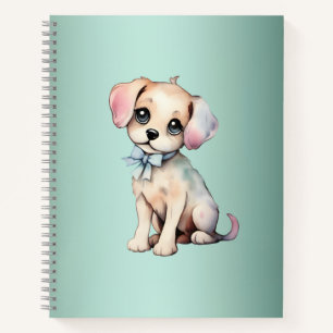 Carnet Aquarelle Main Tirée Puppy Avec Poudre Bleu Bow