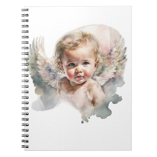 Carnet Aquarelle mignon bébé ange autocollant (Devant)