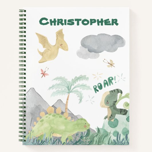 Carnet Aquarelle mignonne Dinosaure blanc (Devant)