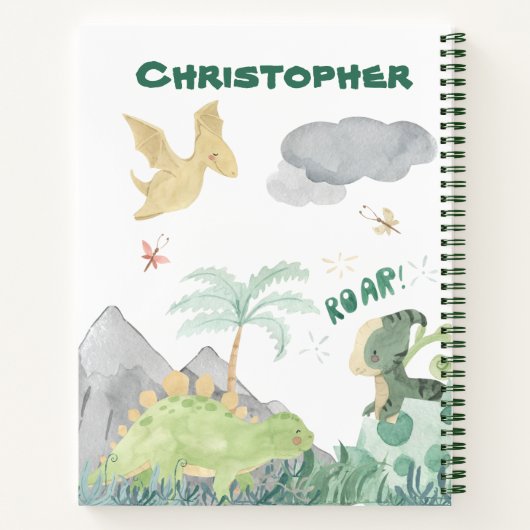 Carnet Aquarelle mignonne Dinosaure blanc (Dos)