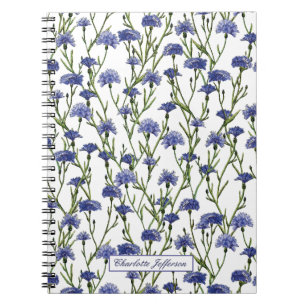 Carnet Aquarelle mignonne Fleurs de Cornflowers Monogramm