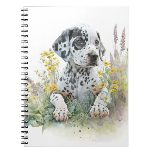 Carnet Aquarelle mignonne Floral Dalmatien Chien chiot (Devant)