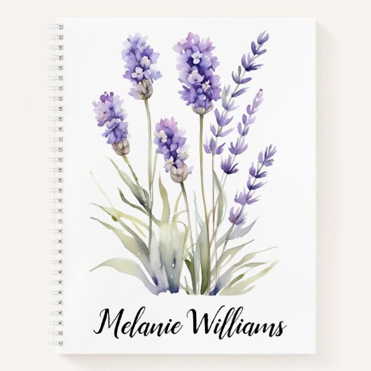 Carnet Aquarelle mignonne Lavande violette |Nom personnal (Devant)