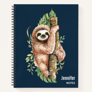 Carnet Aquarelle mignonne Sloth & Feuilles tropicaux
