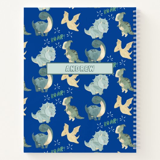 Carnet Aquarelle mignonne sur le Motif Dinosaur bleu (Dos)
