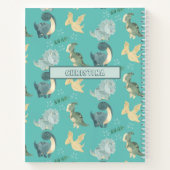 Carnet Aquarelle mignonne sur Motif Dinosaure Turquoise c (Dos)
