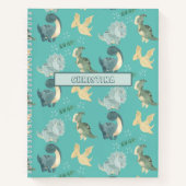 Carnet Aquarelle mignonne sur Motif Dinosaure Turquoise c (Devant)