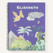 Carnet Aquarelle mignonne violet Dinosaure (Devant)