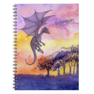 Carnet Aquarelle mignonne violet magique Dragon volant
