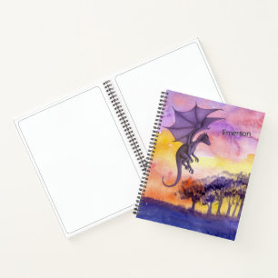 Carnet Aquarelle mignonne violet magique Dragon volant