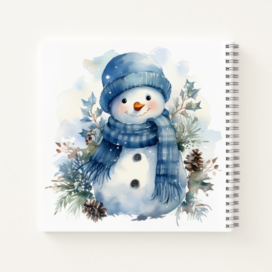 Carnet Aquarelle mignonne Xmas Snowman porter Écharpe ble (Dos)