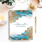 Carnet Aquarelle moderne bleu et or