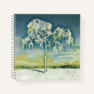Carnet Aquarelle moderne des arbres enneigés colorés