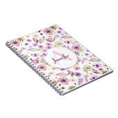 Carnet Aquarelle moderne Floral Monogramme Fille Blanc (Côté Droit)