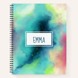 Carnet Aquarelle moderne Green & Red Space Nebula