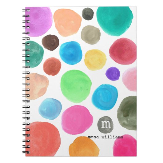 Carnet Aquarelle moderne tendance colorée Cercles Monogra (Devant)
