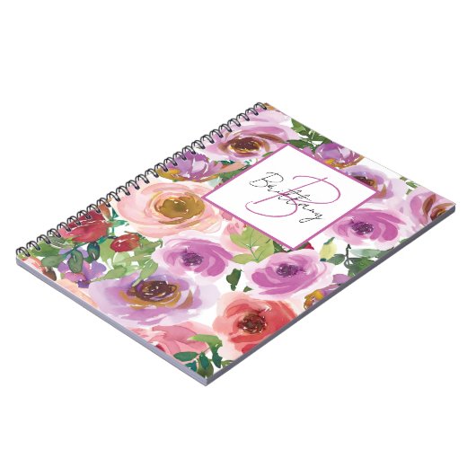Carnet Aquarelle Monogramme floral (Côté gauche)