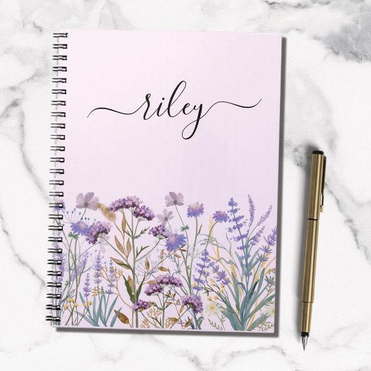 Carnet Aquarelle monogramme Jardin Fleur sauvage violet