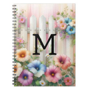 Carnet Aquarelle monogramme pastille fleurs sur bois blan