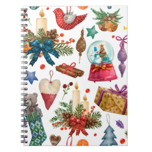 Carnet Aquarelle Motif avec ornement de Noël Vintage
