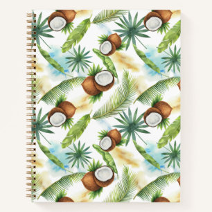 Carnet Aquarelle Motif de noix de coco tropicale