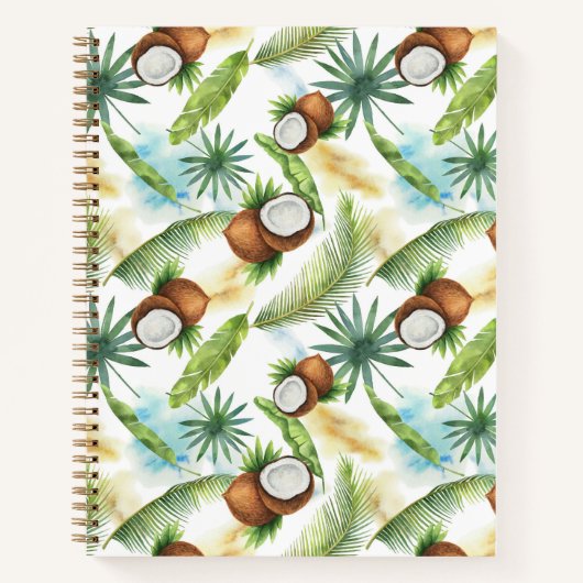 Carnet Aquarelle Motif de noix de coco tropicale (Devant)