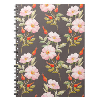 Carnet Aquarelle motif floral rose de chien et berr rouge