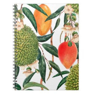 Carnet Aquarelle motif tropical, fruit durian, mangue