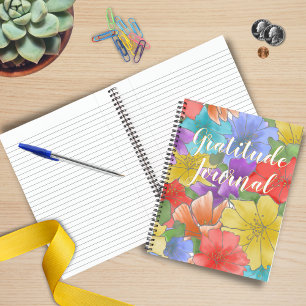 Carnet Aquarelle multicolore moderne Gratitude florale