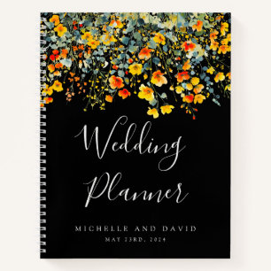 Carnet Aquarelle noire colorée Wedding planner floral