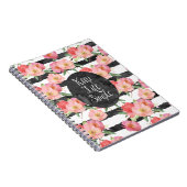 Carnet Aquarelle noire noire blanche rayures rose Floral (Côté Droit)