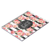 Carnet Aquarelle noire noire blanche rayures rose Floral (Côté gauche)