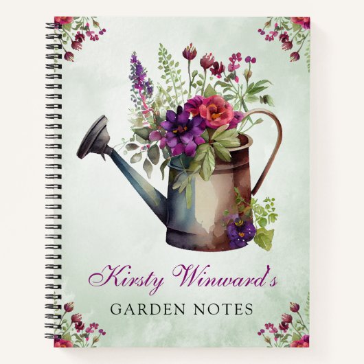Carnet Aquarelle Notes de jardin pot d'arrosage floral de (Devant)