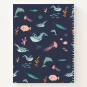 Carnet Aquarelle Océan Animaux marins Monogramme Bleu (Dos)