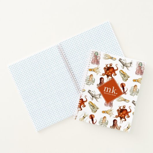 Carnet Aquarelle Octopus Océan Animaux Motif Monogramme (Intérieur)
