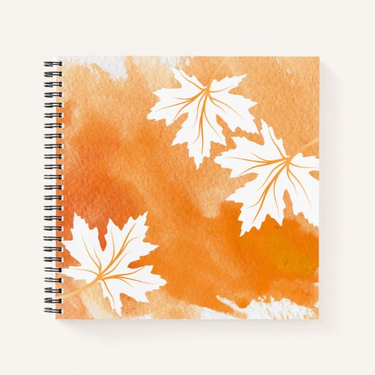 Carnet Aquarelle orange moderne et feuilles d'érable blan (Devant)