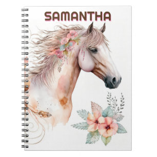 Carnet Aquarelle palomino cheval été fleurs florales