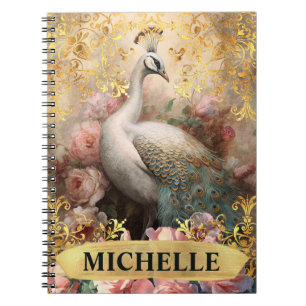 Carnet Aquarelle Paon Blanc Vintage et Roses Roses