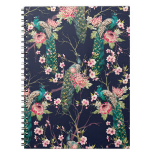 Carnet aquarelle paon motif sur une cerise d'arbre, fleur