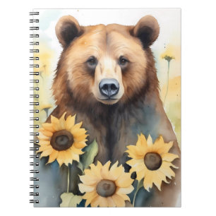 Carnet Aquarelle Peinture Ours Brown Et Fleurs De Soleil