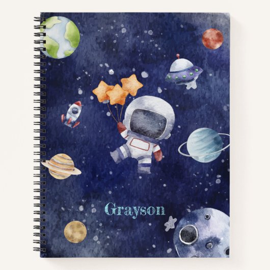 Carnet Aquarelle personnalisée Astronaut Galaxy Planet (Devant)